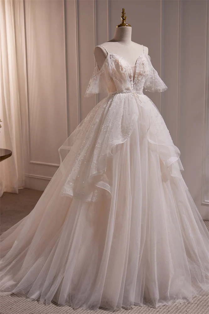 Princess Straps Tulle Tiered Tulle Formal Gown Wedding Dress