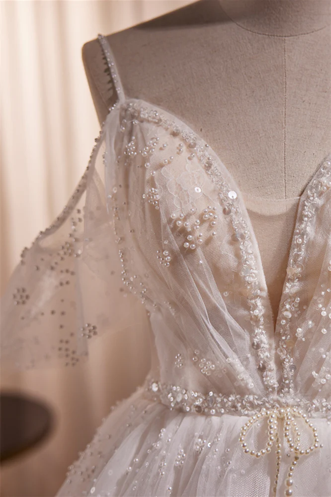 Princess Straps Tulle Tiered Tulle Formal Gown Wedding Dress