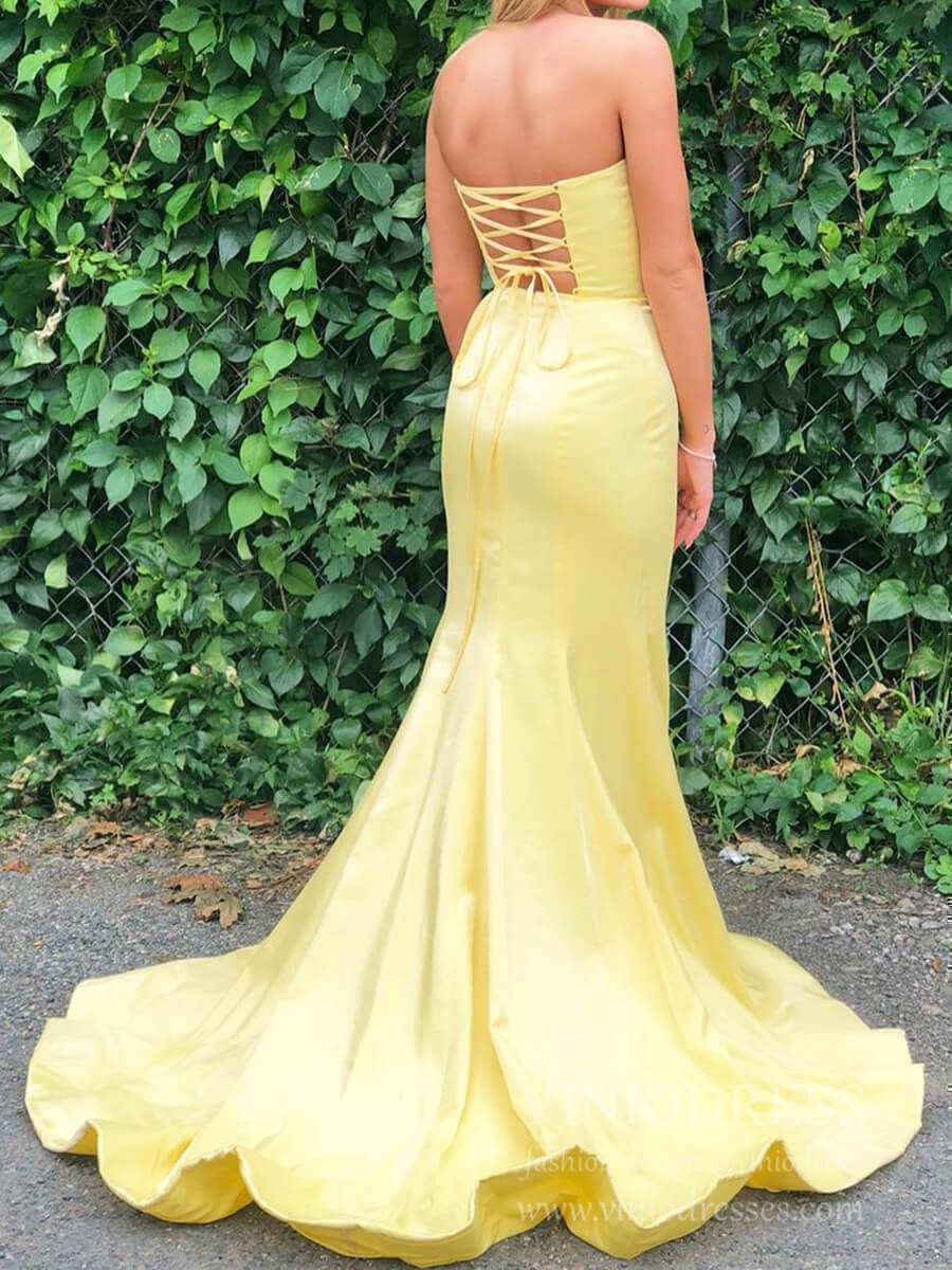 Strapless Satin Sheath Prom Dresses with Slit Lace Up Back Pageant Dress FD1775
