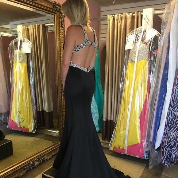 A-line Deep-V Sweep Train Satin Black Simple Prom Dresses Sexy Evening Dress Party Dress