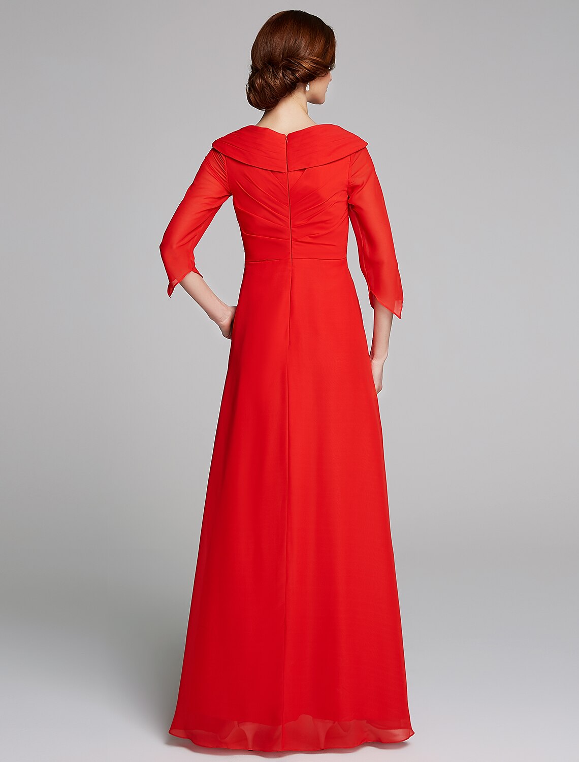 Aimishang A-Line Mother of the Bride Dress Elegant V Neck Floor Length Chiffon Half Sleeve with Pleats Appliques