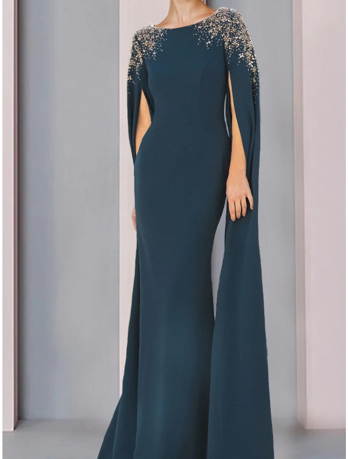 Aimishang Mermaid / Trumpet Mother of the Bride Dress Wedding Guest Elegant Scoop Neck Sweep / Brush Train Stretch Chiffon Long Sleeve with Sequin Ruching