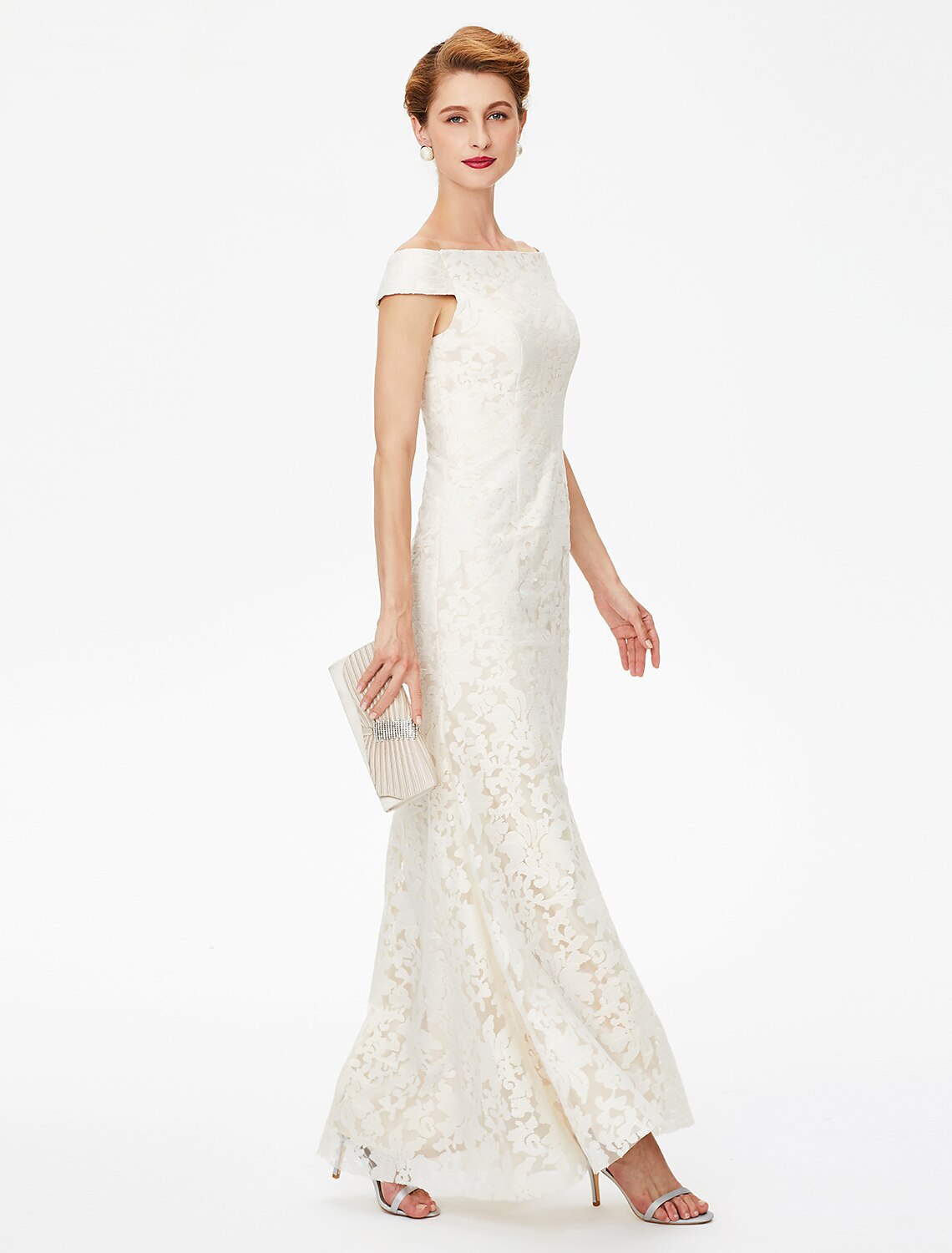 Aimishang Sheath / Column Mother of the Bride Dress Elegant Off Shoulder Floor Length Lace Short Sleeve No with Lace