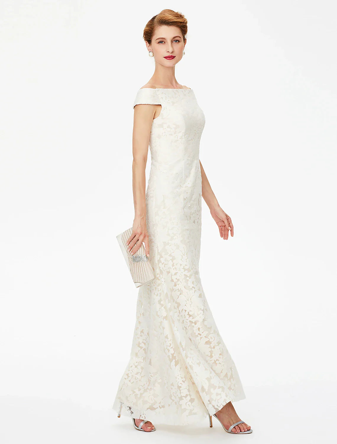 Aimishang Sheath / Column Mother of the Bride Dress Elegant Off Shoulder Floor Length Lace Short Sleeve No with Lace