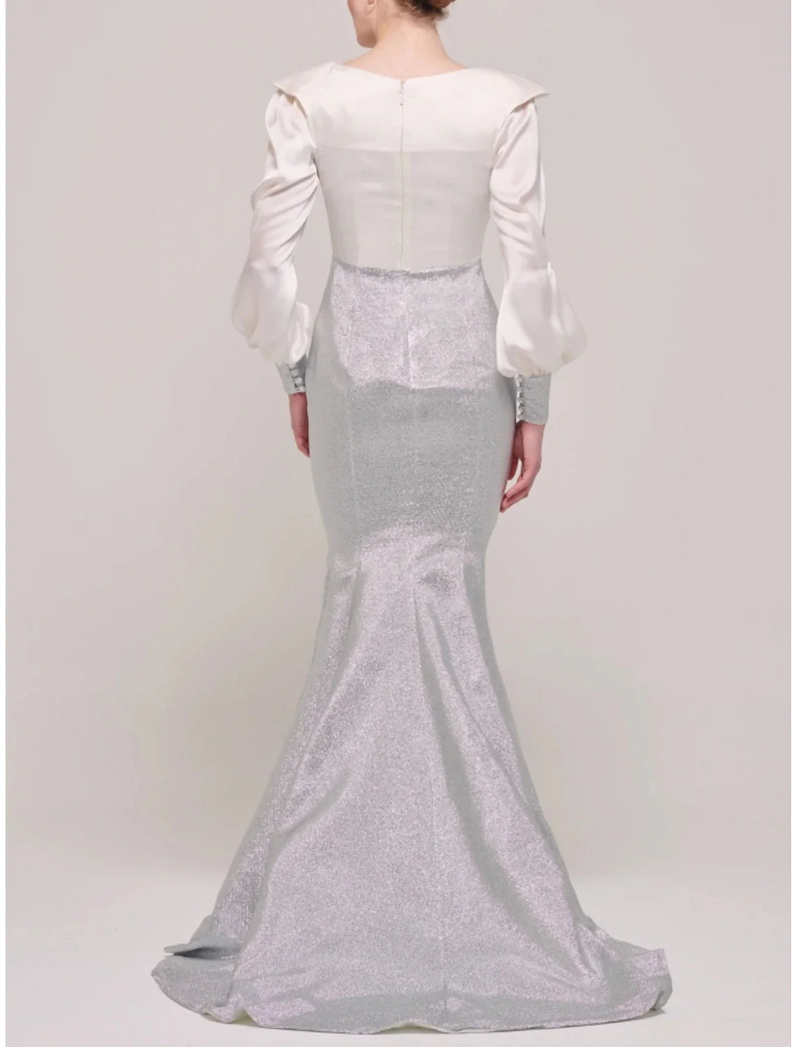 Aimishang Mermaid / Trumpet Mother of the Bride Dress Wedding Guest Party Scoop Neck Sweep / Brush Train Stretch Satin Long Sleeve with Bow(s) Ruching