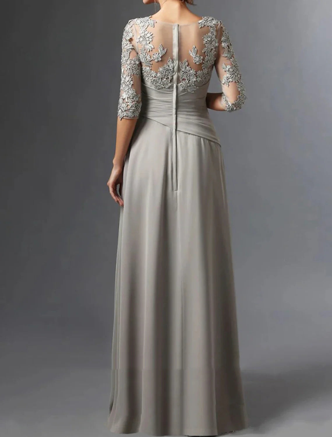 Sheath / Column Mother of the Bride Dress Wedding Guest Elegant Square Neck Floor Length Chiffon Lace Half Sleeve with Ruching