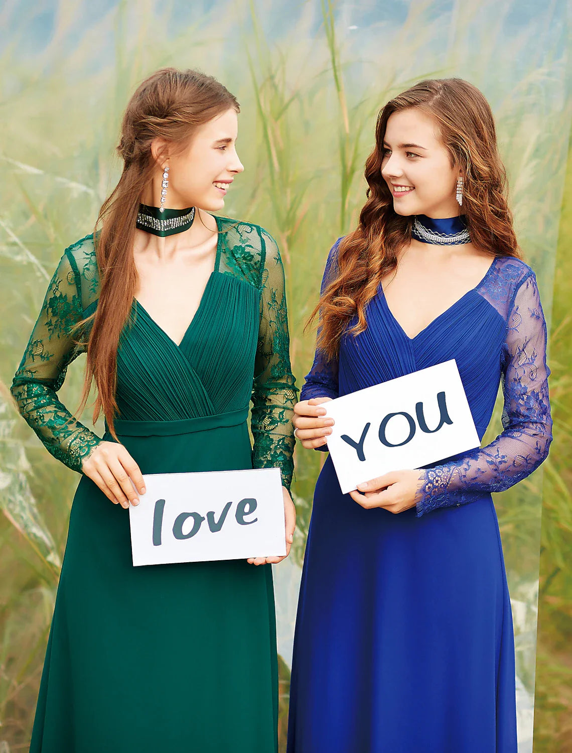 A-Line Evening Gown Elegant Dress Wedding Guest Formal Evening Floor Length Long Sleeve V Neck Chiffon with Sash / Ribbon Ruched Lace Insert