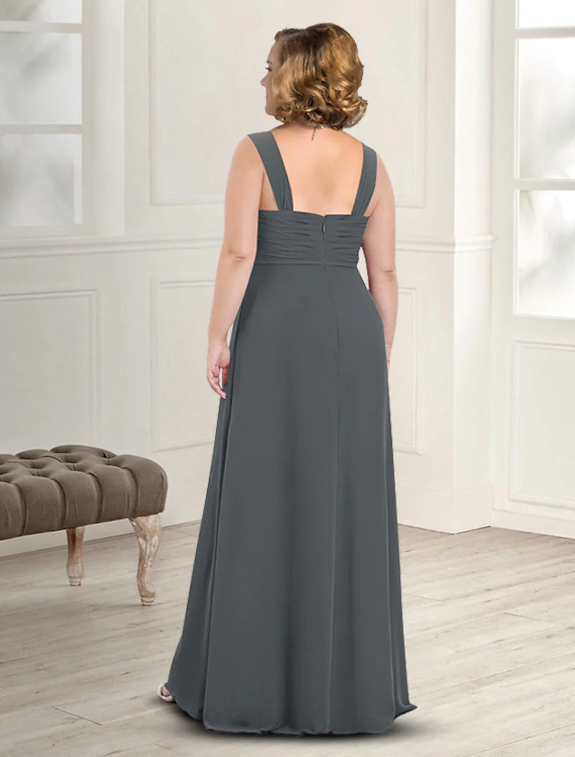 Aimishang  Two Piece A-Line Mother of the Bride Dress Fall Wedding Guest Dresses Plus Size Elegant Square Neck Floor Length Chiffon Sleeveless Jacket Dresses with Pleats