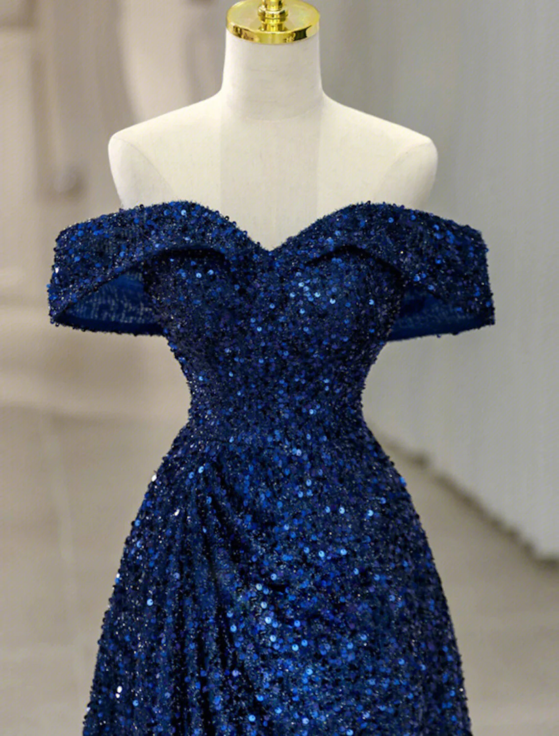 A-Line Evening Gown Elegant Dress Formal Wedding Guest Sweep / Brush Train Sleeveless Off Shoulder Sequined with Glitter Sequin