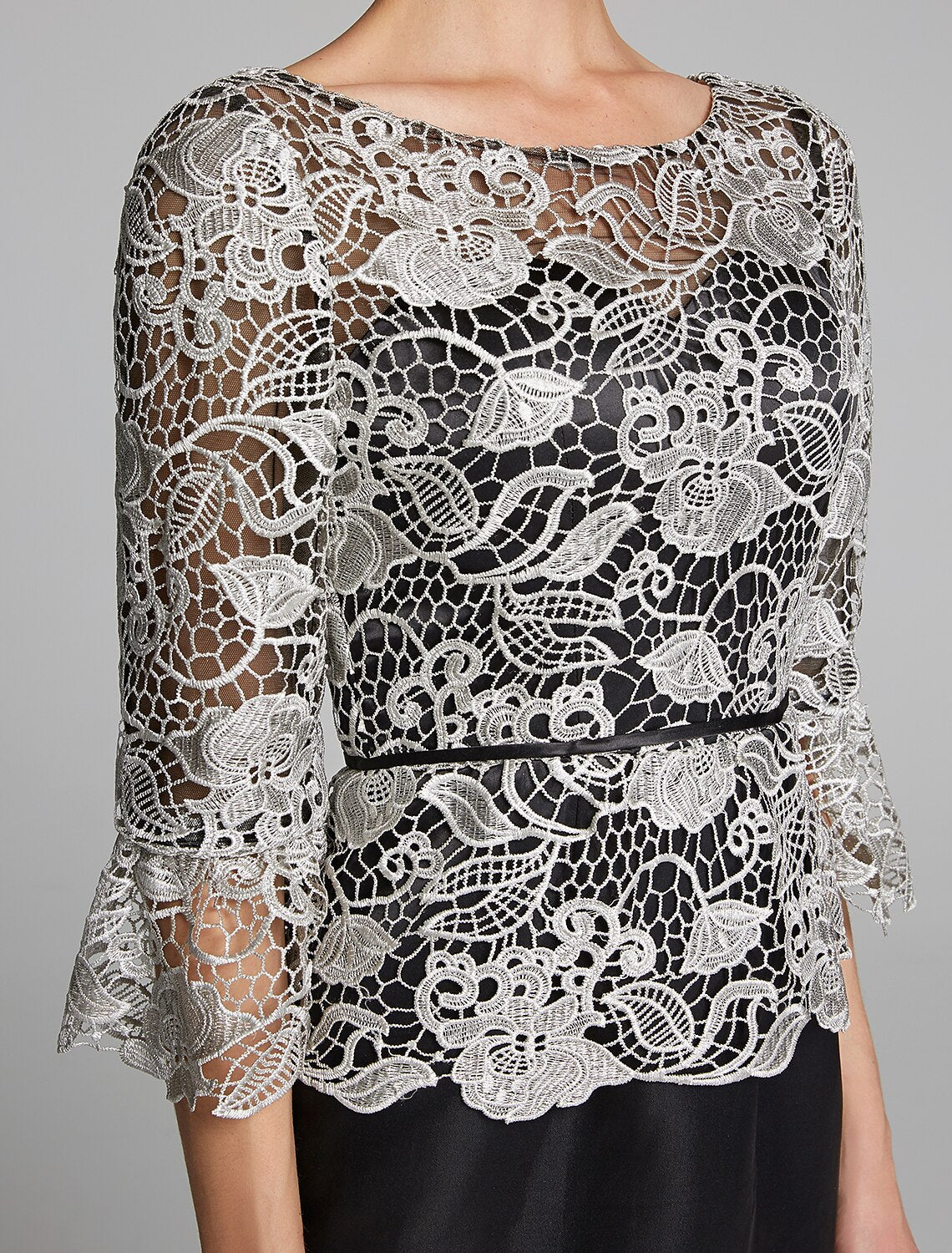 Aimishang Sheath / Column Mother of the Bride Dress Jewel Neck Floor Length Satin Lace 3/4 Length Sleeve with Lace