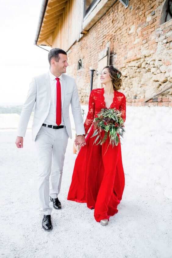 Beautiful Red Wedding Dresses,Wedding Dress with Long Sleeves