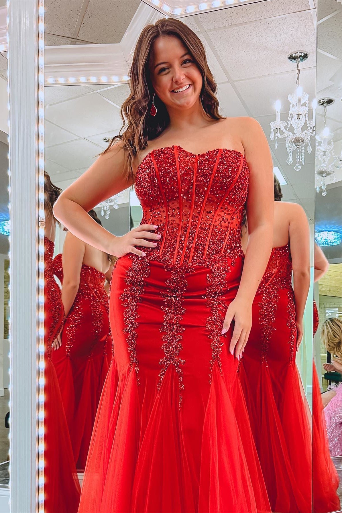 Sequin Mermaid Green Strapless Long Prom Dress