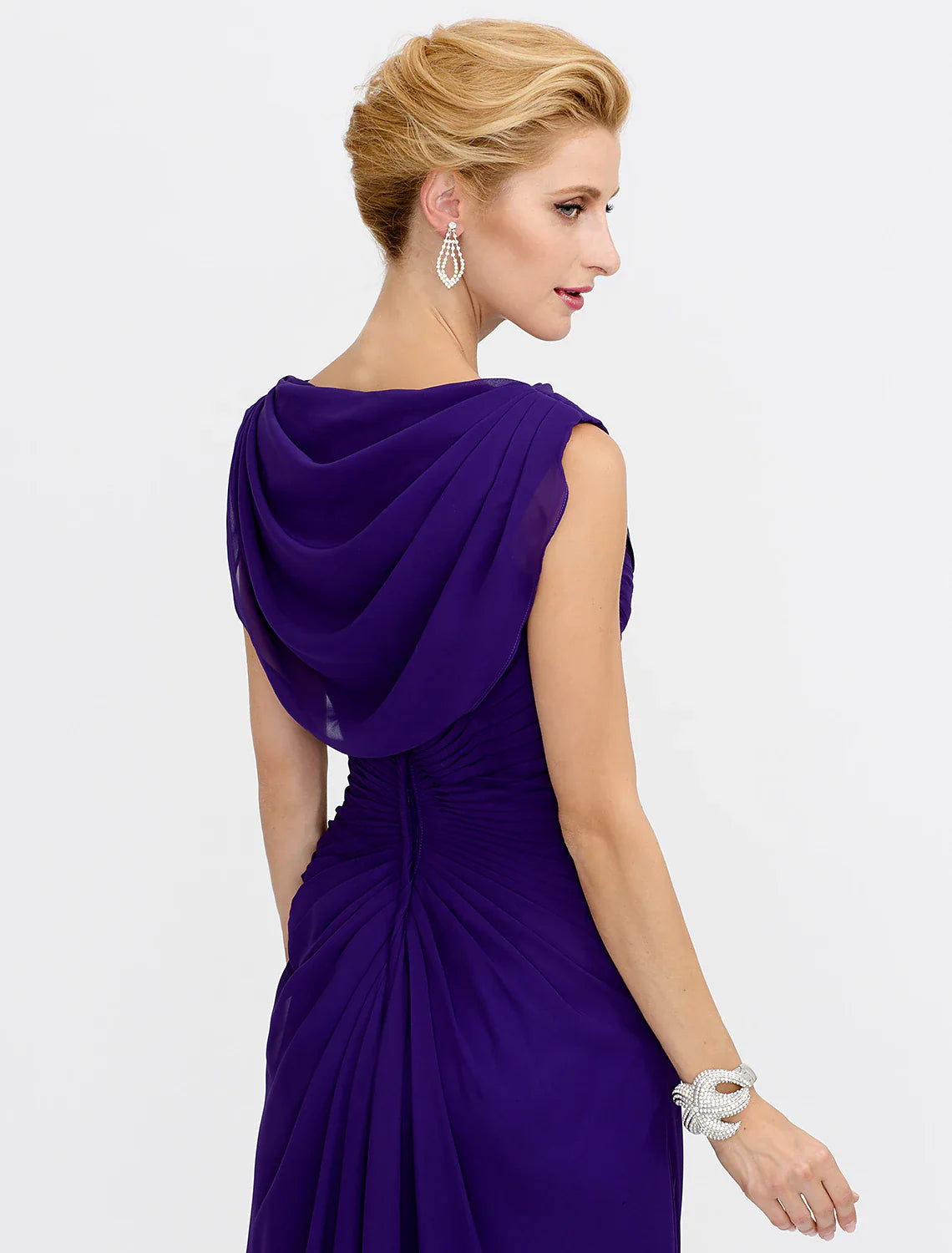 Aimishang Sheath / Column Mother of the Bride Dress Color Block Lace Up Cowl Neck Ankle Length Chiffon Charmeuse Sleeveless with Criss Cross Beading