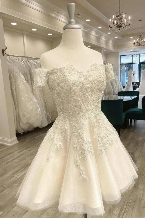 Aimishang Elegant White Appliques A-Line Short Wedding Dress Off Shoulder