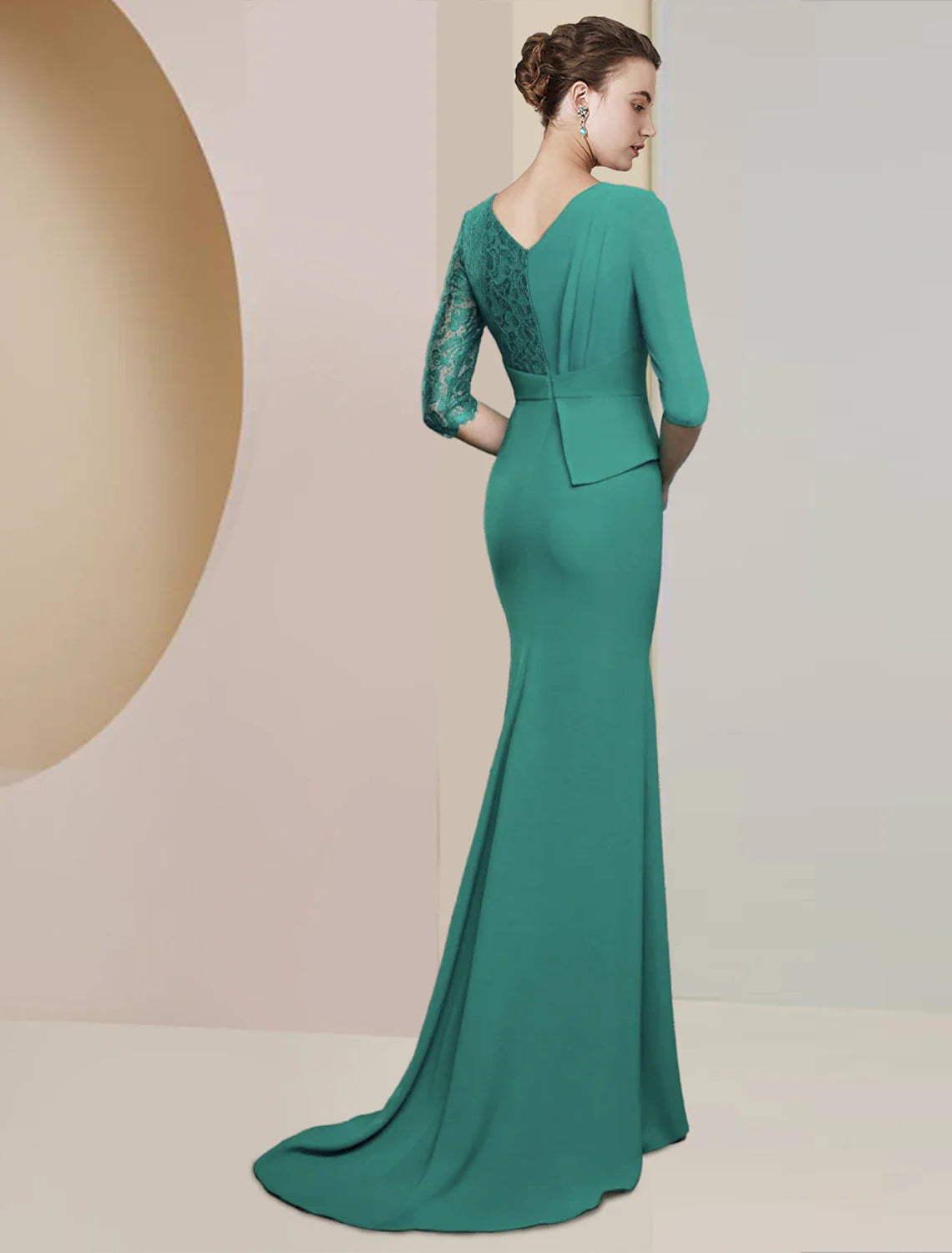 Aimishang Sheath / Column Mother of the Bride Dress Formal Wedding Guest Party Elegant V Neck Floor Length Chiffon Lace Half Sleeve with Ruching