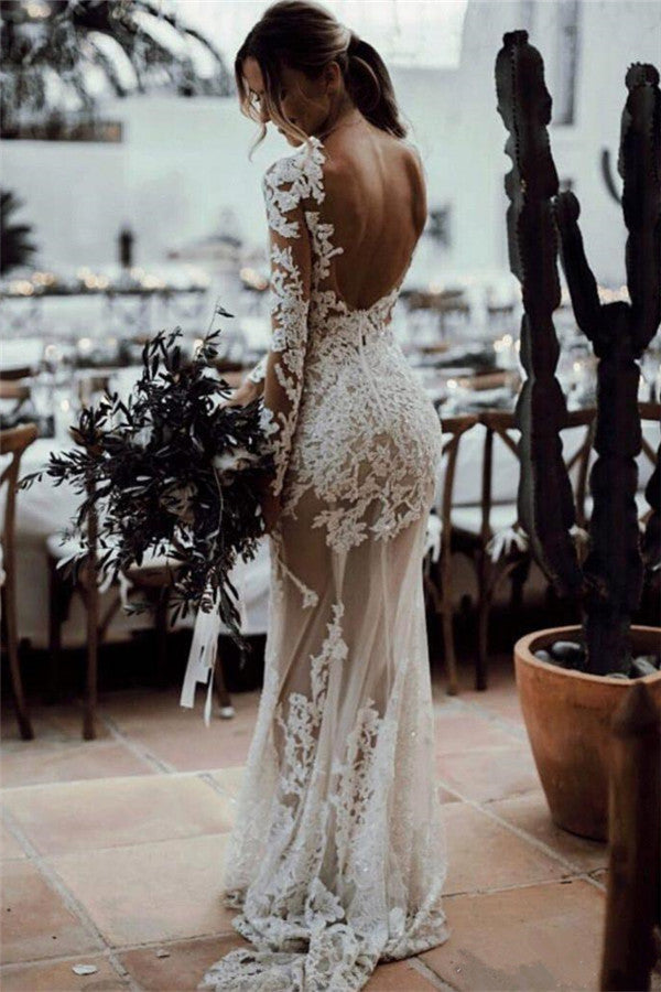Romantic Long Sleeved Mermaid Lace Wedding Dress