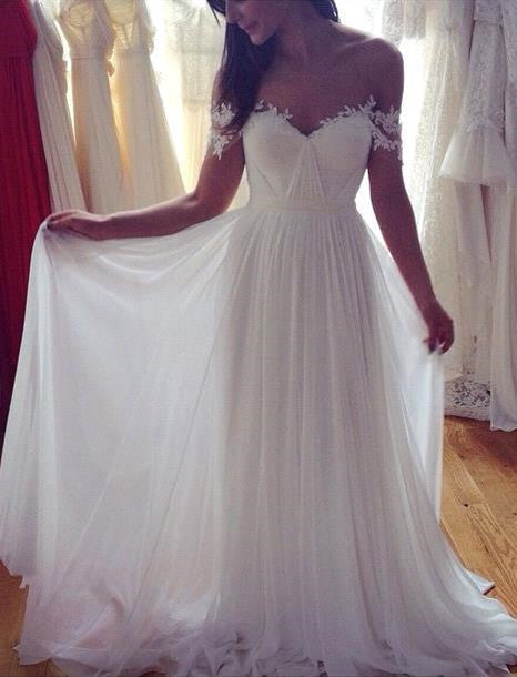 Romantic Off-the-Shoulder Chiffon Wedding Dress With Appliques