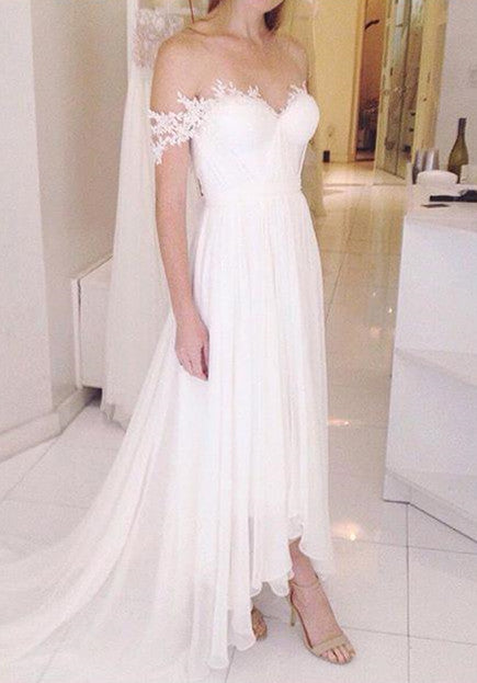 Romantic Off-the-Shoulder Chiffon Wedding Dress With Appliques