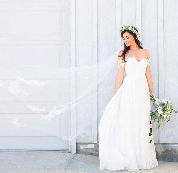 Romantic Off-the-Shoulder Chiffon Wedding Dress With Appliques