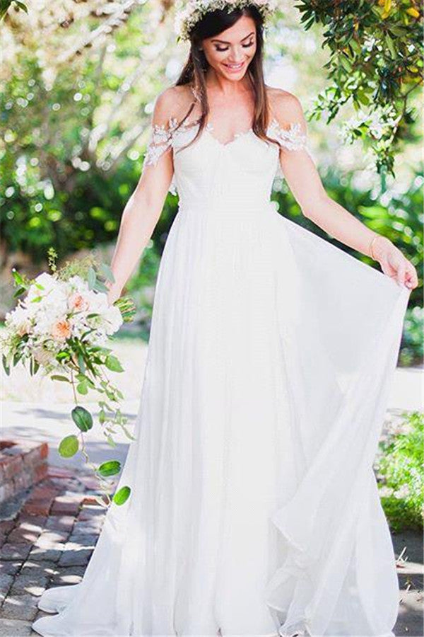 Romantic Off-the-Shoulder Chiffon Wedding Dress With Appliques
