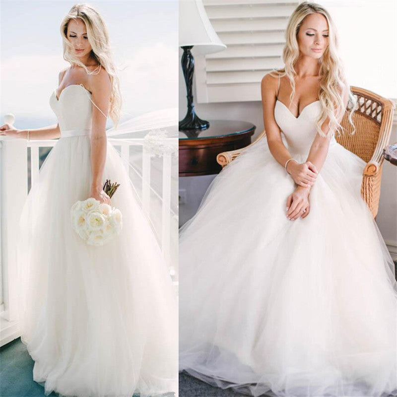 Romantic Spaghetti-Straps Tulle Long Wedding Dress