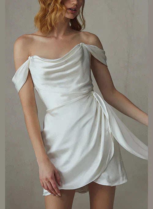 Aimishang Sheath Off-The-Shoulder Short Mini Silk Like Satin Wedding Dresses