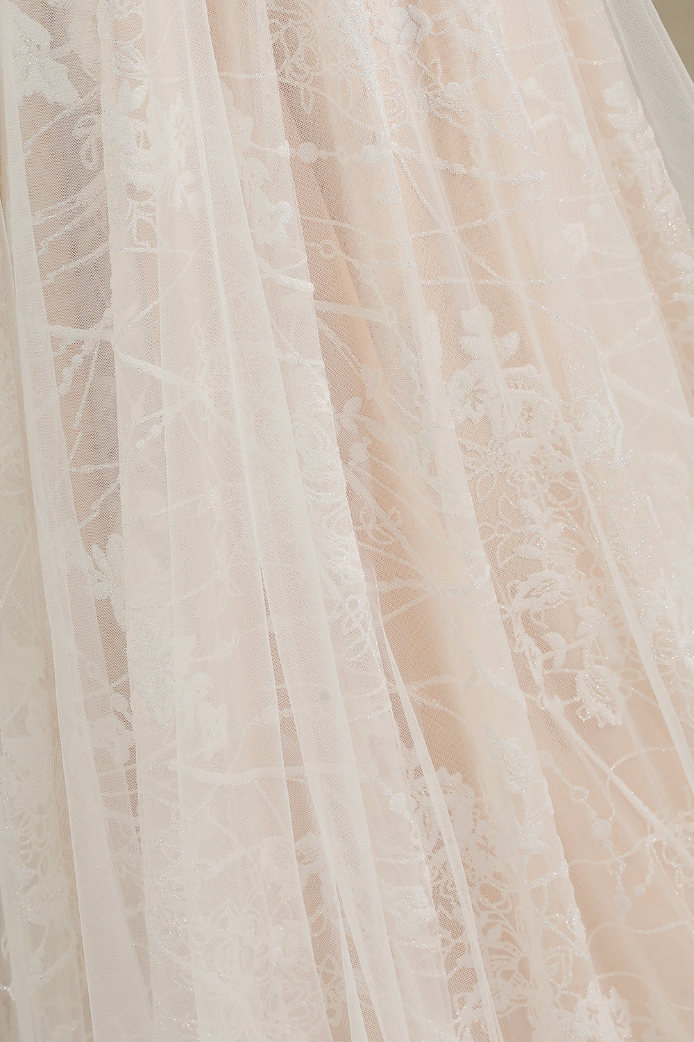 Sheer Tulle A-Line Wedding Dress With Lace Illusion Sleeves