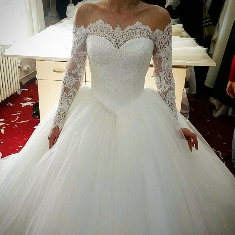 Elegant Off The Shoulder Wedding Dresses Ball Gowns Long Sleeves