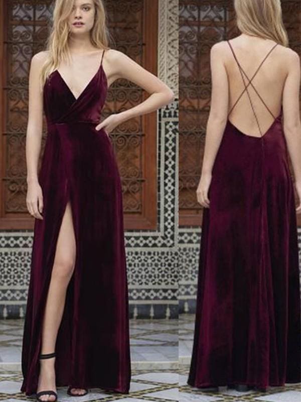 Spaghetti Straps Sleeveless Floor-Length Ruffles Velvet Dresses