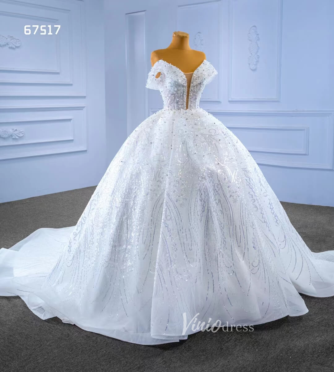 Sparkly Off the Shoulder Ball Gown Dubai Wedding Dresses 67517