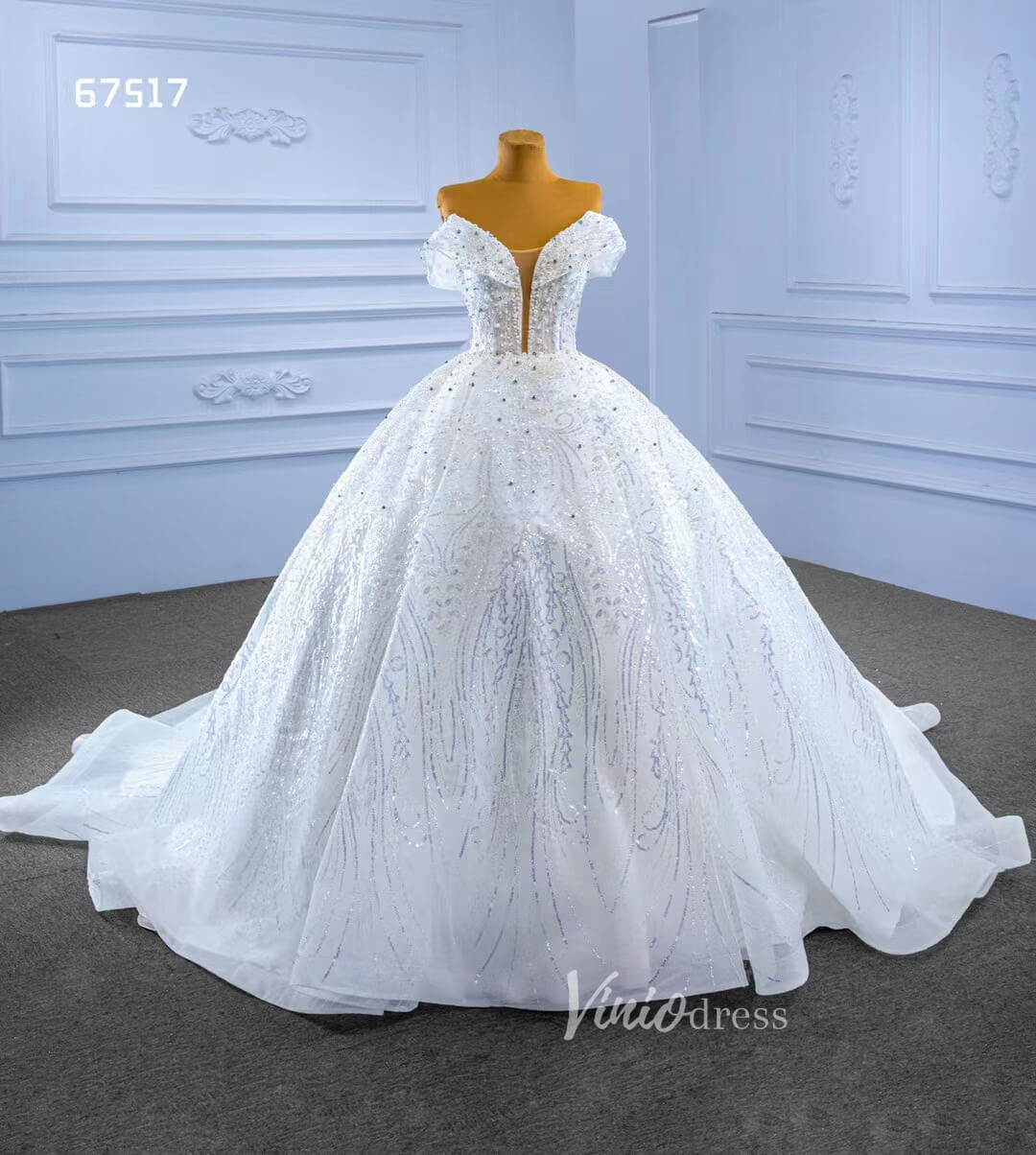 Sparkly Off the Shoulder Ball Gown Dubai Wedding Dresses 67517