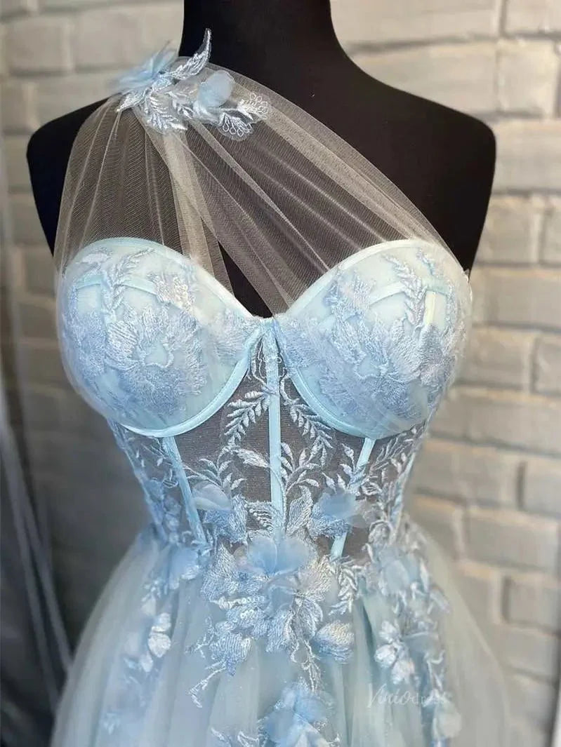 Sparkly Tulle Lace Prom Dresses 2025 One Shoulder Formal Gown with Slit - FD5158