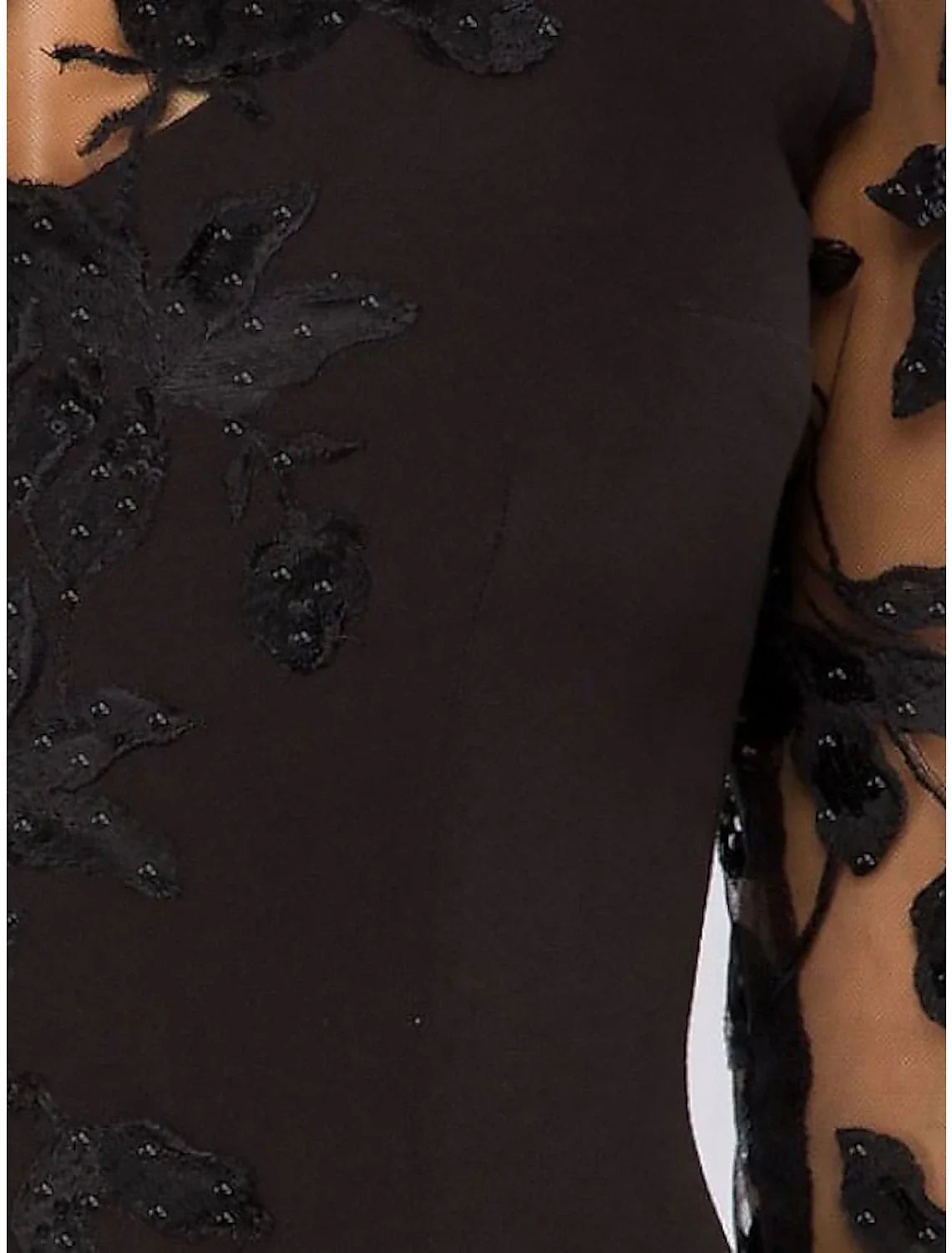 Mermaid Evening Gown Elegant Black Dress Wedding Guest Fall Floor Length 3/4 Length Sleeve Jewel Neck Satin with Bow(s) Beading Appliques 2025