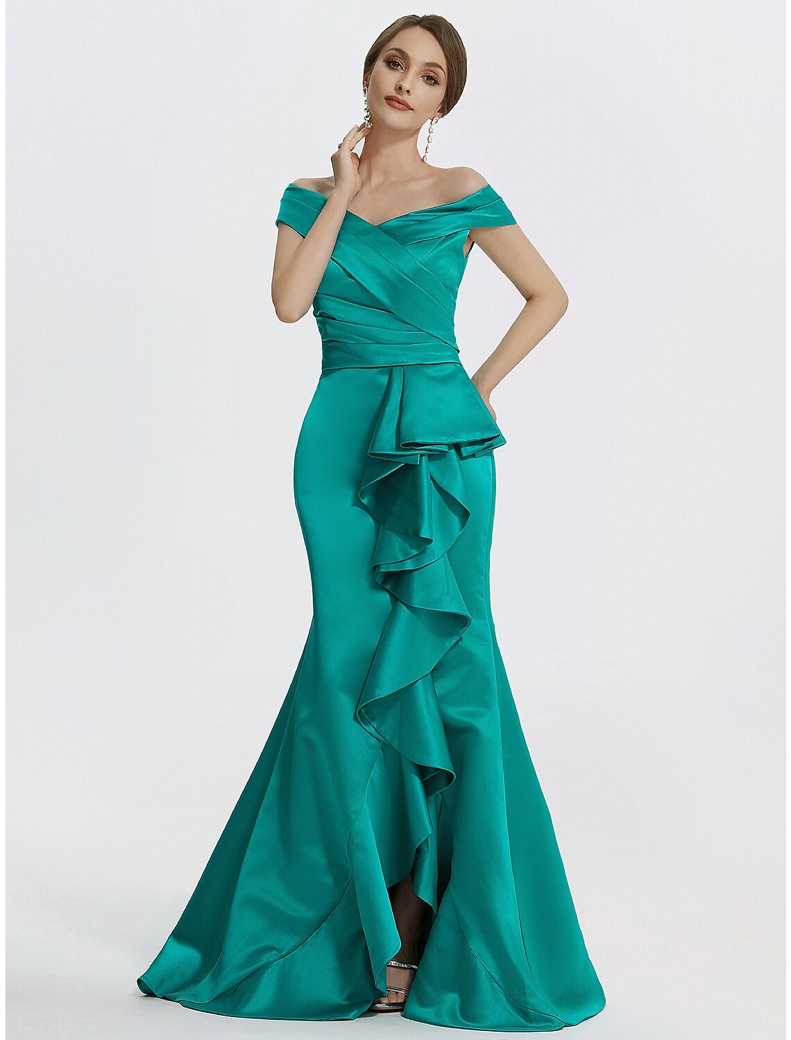 Aimishang Sheath / Column Evening Gown Elegant Dress Formal Floor Length Sleeveless Off Shoulder Satin with Ruffles