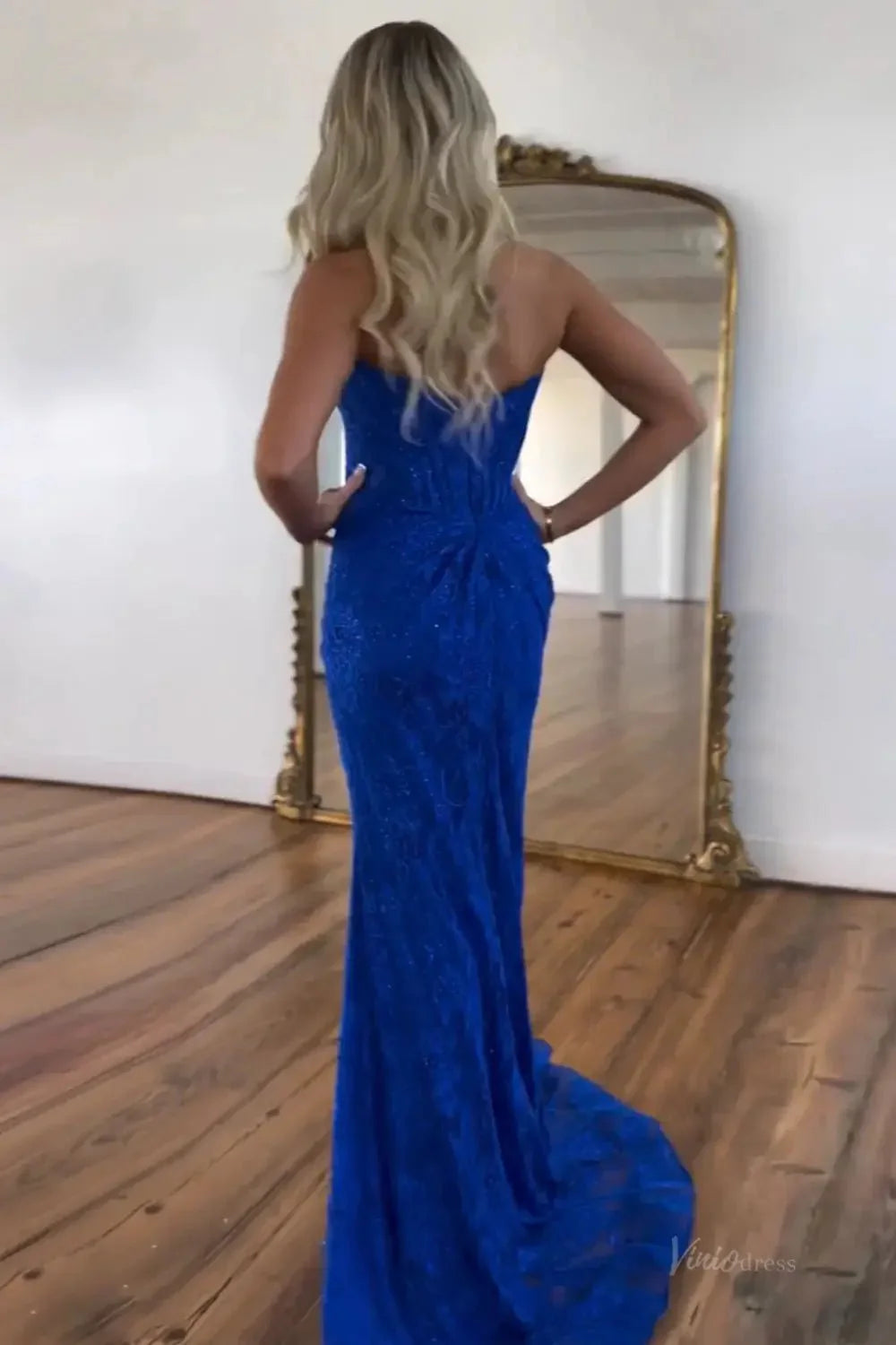 Strapless Lace Mermaid Prom Dress 2025 with Slit & Boned Bodice – FD5019