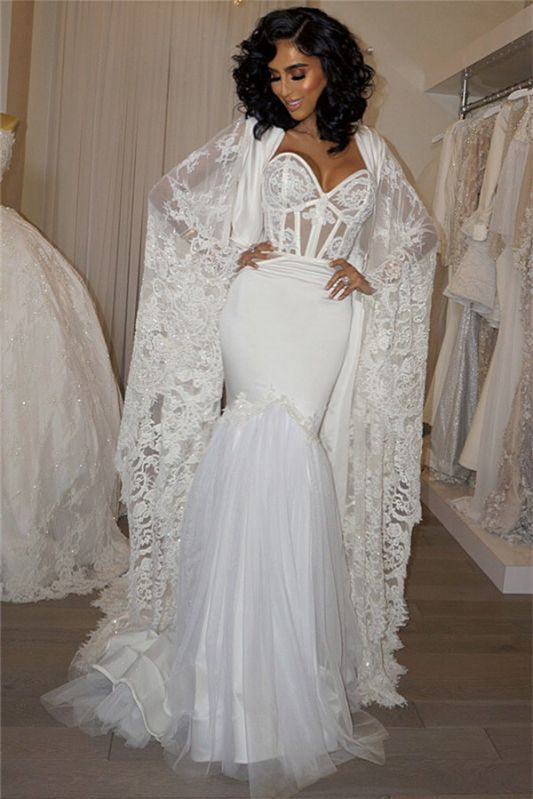 Stunning Sweetheart Mermaid Wedding Dress w/ Lace Cape
