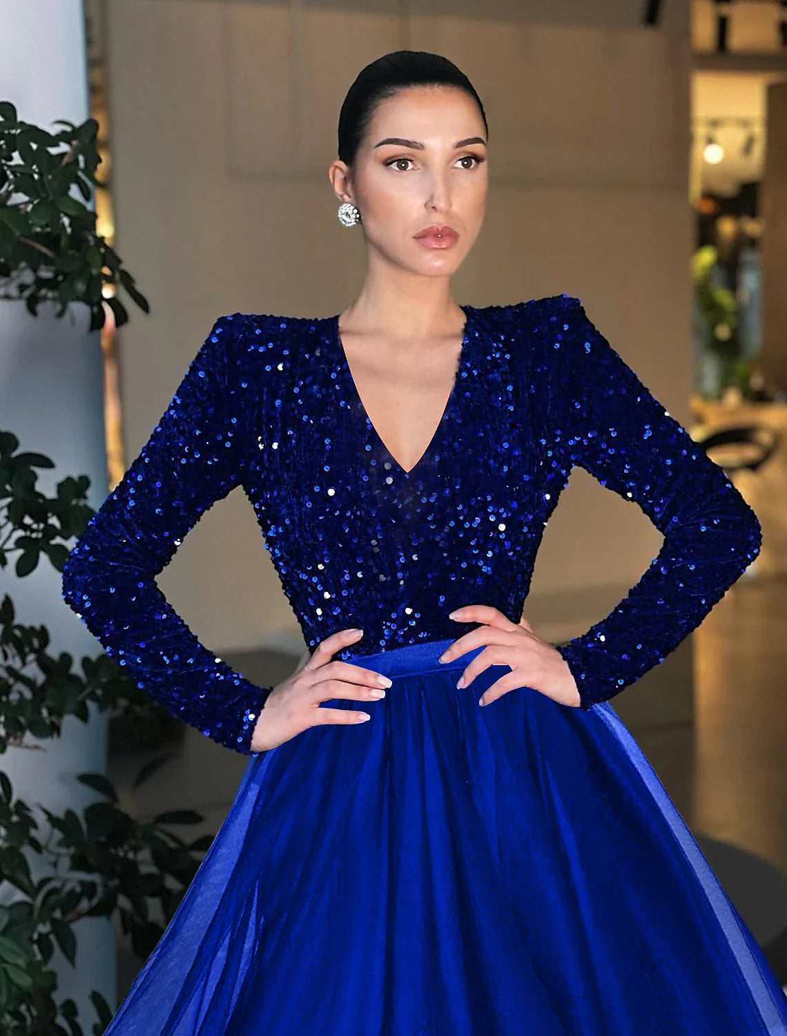 Wholesale Ball Gown A-Line Cocktail Dress Red Green Dresses Vintage Dress Evening Party Cocktail Party Tea Length Long Sleeve Jewel Neck Fall Wedding Guest Tulle with Sequin