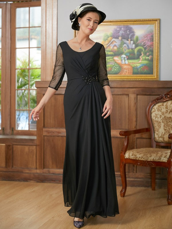 Aimishang A-Line/Princess Chiffon Ruched Scoop 3/4 Sleeves Floor-Length Mother of the Bride Dresses