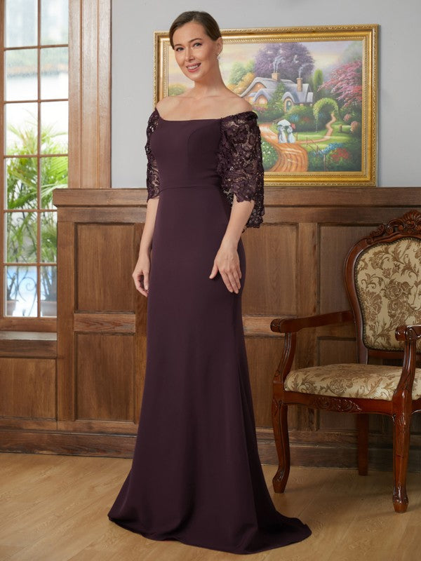 Aimishang Sheath/Column Stretch Crepe Lace Square 1/2 Sleeves Sweep/Brush Train Mother of the Bride Dresses
