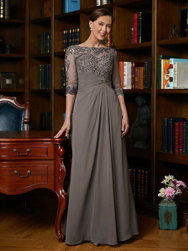 Aimishang A-Line/Princess Chiffon Applique Scoop 3/4 Sleeves Floor-Length Mother of the Bride Dresses