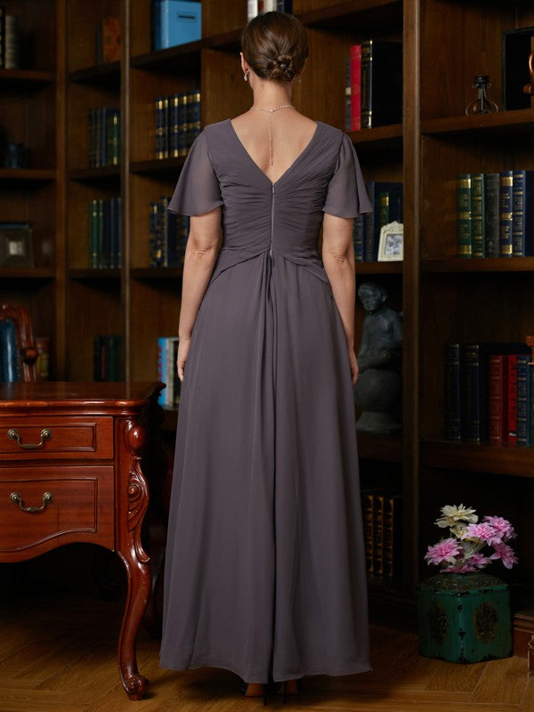 Aimishang A-Line/Princess Chiffon Ruched V-neck Short Sleeves Floor-Length Mother of the Bride Dresses