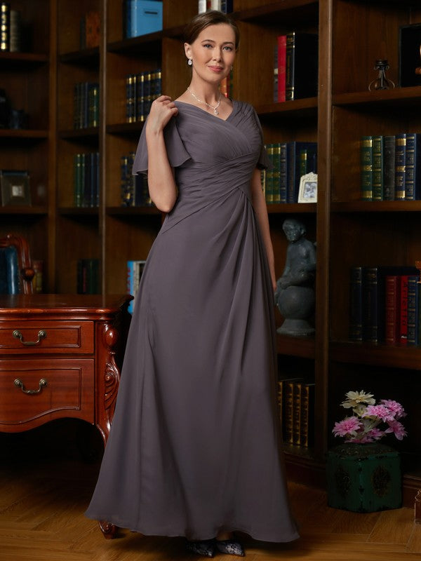 Aimishang A-Line/Princess Chiffon Ruched V-neck Short Sleeves Floor-Length Mother of the Bride Dresses