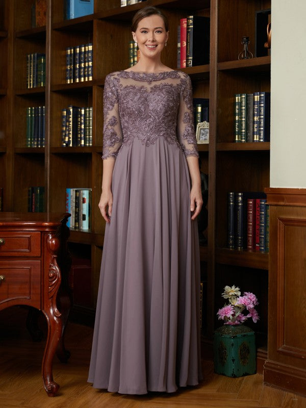 Aimishang A-Line/Princess Chiffon Lace Scoop 3/4 Sleeves Floor-Length Mother of the Bride Dresses