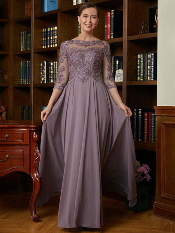 Aimishang A-Line/Princess Chiffon Lace Scoop 3/4 Sleeves Floor-Length Mother of the Bride Dresses