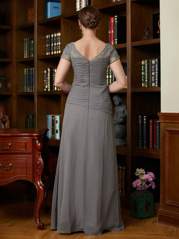 Aimishang A-Line/Princess Chiffon Applique Sweetheart Short Sleeves Floor-Length Mother of the Bride Dresses