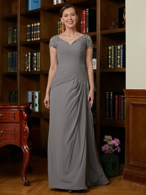 Aimishang A-Line/Princess Chiffon Applique Sweetheart Short Sleeves Floor-Length Mother of the Bride Dresses