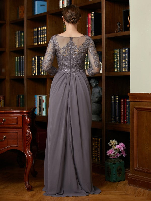 Aimishang A-Line/Princess Chiffon Lace Scoop 3/4 Sleeves Floor-Length Mother of the Bride Dresses