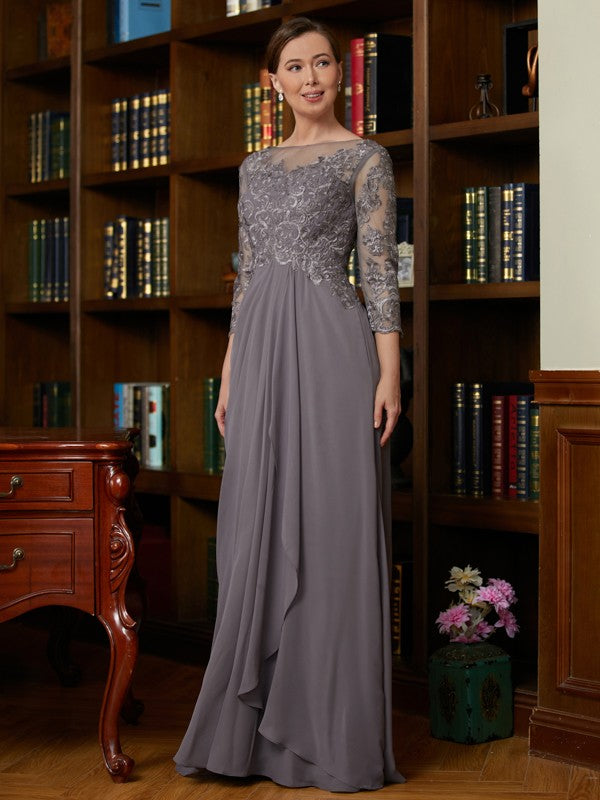 Aimishang A-Line/Princess Chiffon Lace Scoop 3/4 Sleeves Floor-Length Mother of the Bride Dresses