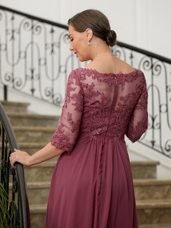 Aimishang A-Line/Princess Chiffon Lace V-neck 3/4 Sleeves Floor-Length Mother of the Bride Dresses