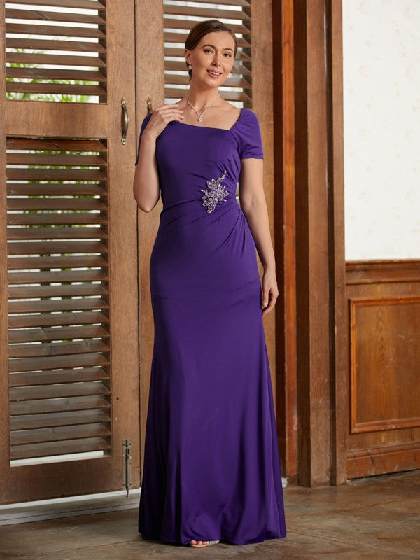 Aimishang Sheath/Column Jersey Beading Square Short Sleeves Floor-Length Mother of the Bride Dresses